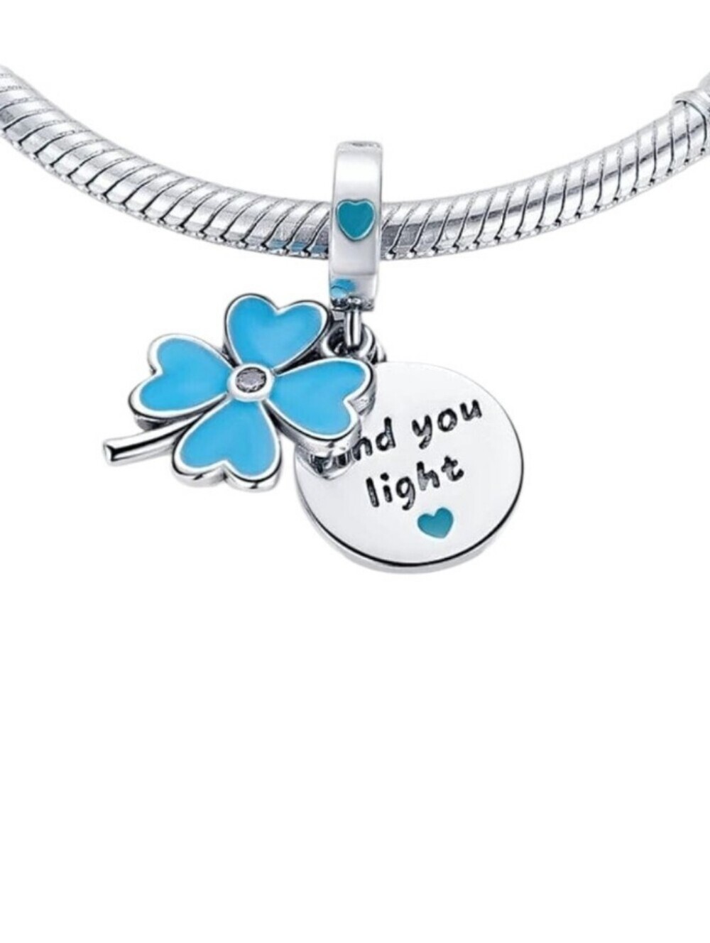 S925 Sterling Silver Luminous Four-Leaf Clover Charm - Picture 2 of 2